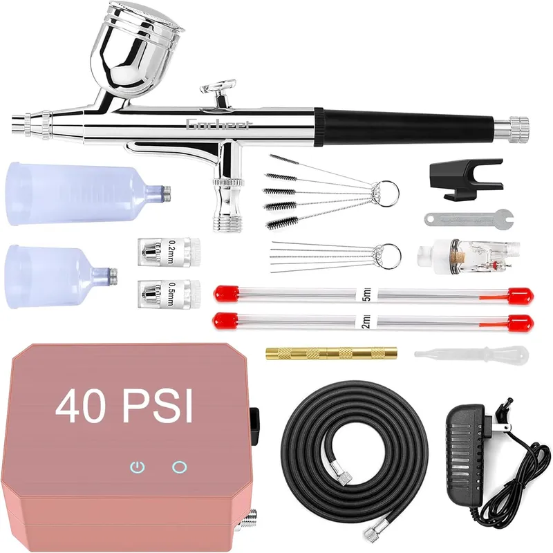 Gocheer Airbrush Kit with Air Compressor, 40 PSI Pink