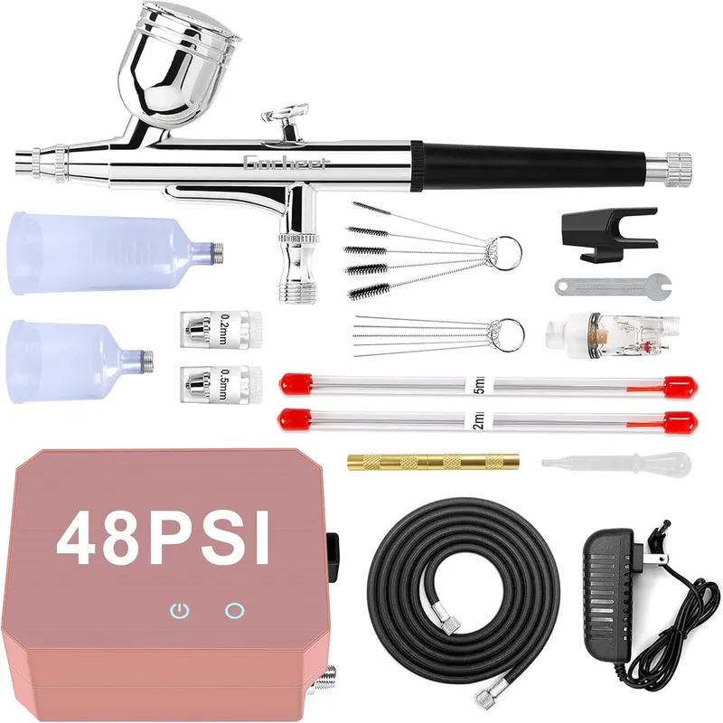 Gocheer Airbrush Kit with Air Compressor, 48 PSI Pink